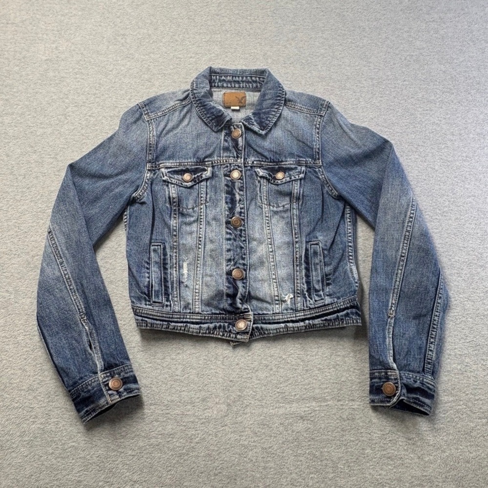 American Eagle Outfitters Trucker Jacket Womens Medium Blue Distressed Denim